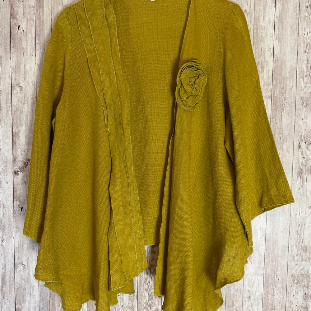 Jaskar Ochre Linen 3D High-Low Open Jacket